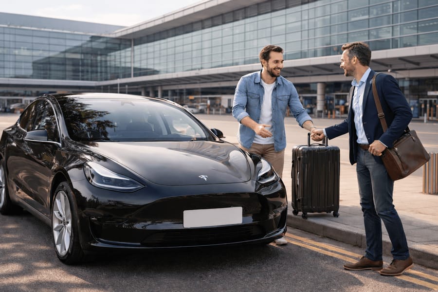 Odysse driver greeting a passenger at the airport